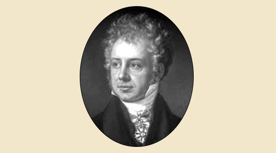 Portrait Georg von Reichenbach (1771-1826). Bruststück im Halbprofil mit nach links gewandtem Blick. Dunkle Jacke mit hohem Kragen, weißes hochgeschlossenes Hemd. Vorne ein Orden angebracht.